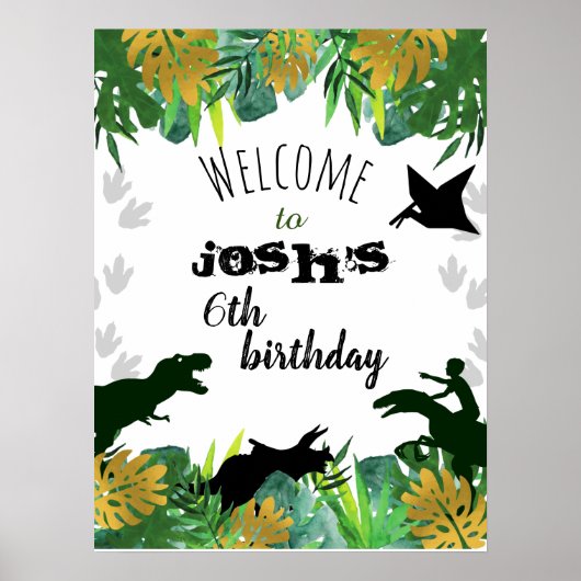 Boy Dinosaur Birthday Welkomstteken Poster (Voorkant)