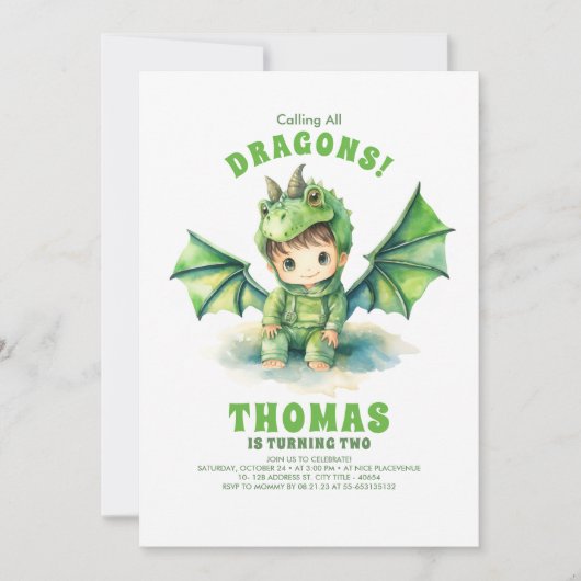 Boy Dragon Invitations d'anniversaire (Devant)