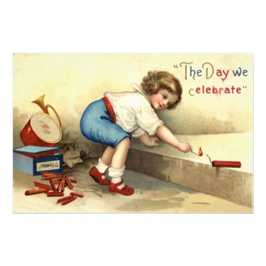 Boy Drum Bugle Fireworks Firecracker Foto Afdruk (Voorkant)