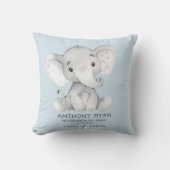 Boy Elephant Baby Birth Stats Coussin (Recto)