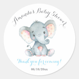 Boy Elephant Baby shower Blauw Bedankt Favor Ronde Sticker