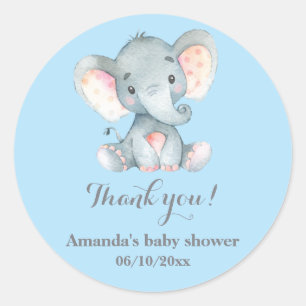 Boy Elephant Baby shower Blauw Bedankt Favor Ronde Sticker