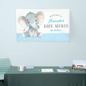 Boy Elephant Baby shower Bleu et gris bannière (Salon professionnel)