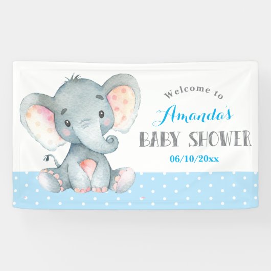 Boy Elephant Baby shower Bleu et gris bannière (Horizontal)
