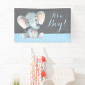 Boy Elephant Baby shower Bleu et gris bannière (En situation)