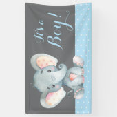 Boy Elephant Baby shower Bleu et gris bannière (Vertical)