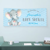 Boy Elephant Baby shower Bleu et gris bannière (Salon professionnel)