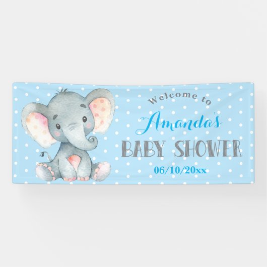Boy Elephant Baby shower Bleu et gris bannière (Horizontal)