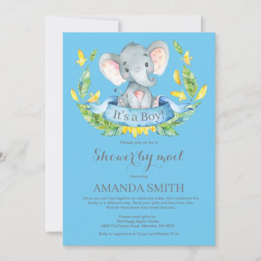 Boy Elephant Baby shower door de Uitnodiging van d (Voorkant)