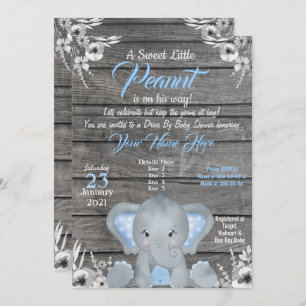 Boy Elephant Baby shower Invitation blue Rustic Kaart