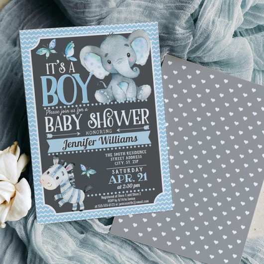 Boy Elephant Baby shower Invitation Kaart