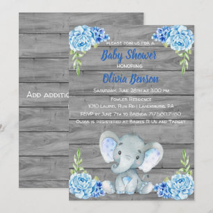 Boy Elephant Baby shower Invitation Kaart