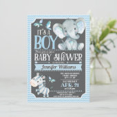 Boy Elephant Baby shower Invitation Kaart (Staand voorkant)