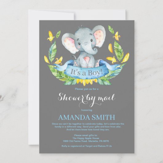 Boy Elephant Baby shower par Mail Invitation (Devant)