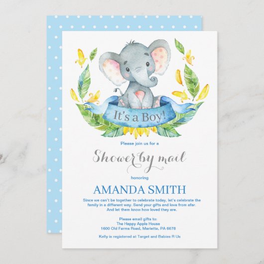 Boy Elephant Baby shower par Mail Invitation (Devant / Derrière)