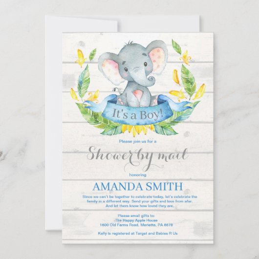 Boy Elephant Baby shower par Mail Invitation (Devant)