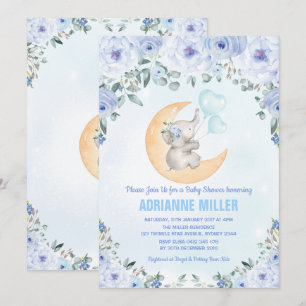 Boy Elephant Baby shower / Waterverf Blue Floral Kaart