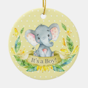 Boy Elephant Baby shower Yellow Keramisch Ornament