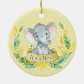Boy Elephant Baby shower Yellow Keramisch Ornament (Achterkant)