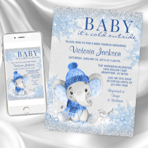 Boy Elephant Baby zijn Koud Buiten Baby shower Kaart