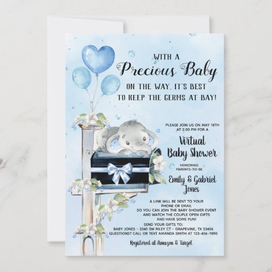 Boy Elephant Covid Baby shower per post Kaart (Voorkant)