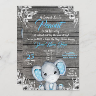 Boy Elephant Drive By Baby shower Invitation blue