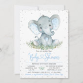 Boy Elephant Glitter Baby shower Invitation Kaart (Voorkant)