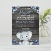 Boy Elephant Rustic Baby shower Invitation Floral (Debout devant)
