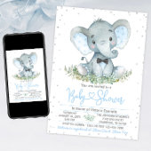 Boy Elephant Stropdas Glitter Baby shower Uitnodig Kaart