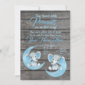 Boy Elephants Baby shower Invitation moo rustique (Devant)