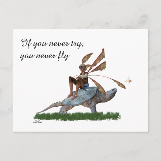 Boy Fairy Riding Sur Turtle Carte Postale (Devant)