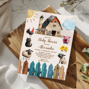 Boy Farm Animals Baby shower Kaart