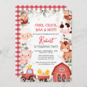 Boy Farm Animals Barnyard Birthday Invitation (Devant / Derrière)