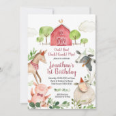Boy Farm Animals Barnyard Birthday Invitation (Devant)