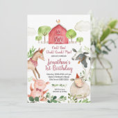 Boy Farm Animals Barnyard Birthday Invitation (Debout devant)