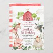 Boy Farm Animals Barnyard Birthday Invitation (Devant / Derrière)
