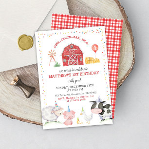 Boy Farm Animals Red Birthday Invitation