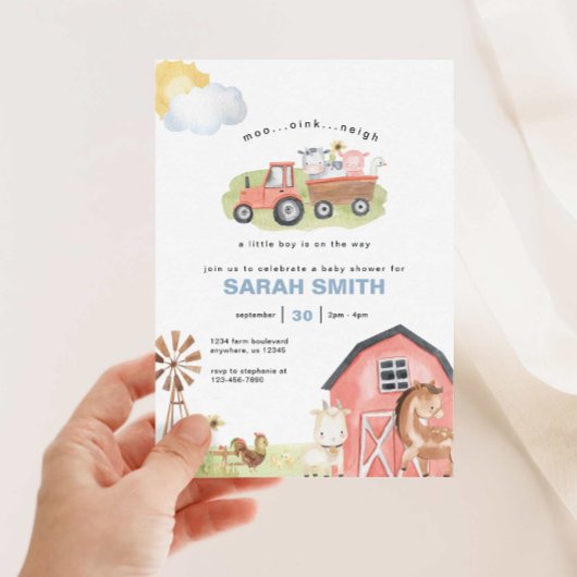Boy Farm Animaux Baby shower Invitation