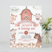 Boy Farm Party Animaux Invitation d'anniversaire (Debout devant)