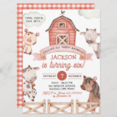 Boy Farm Party Animaux Invitation d'anniversaire (Devant / Derrière)