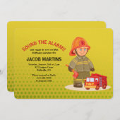 Boy Firefighter Invitation de fête d'anniversaire (Devant / Derrière)