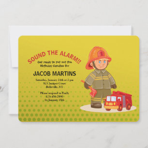 Boy Firefighter Invitation de fête d'anniversaire