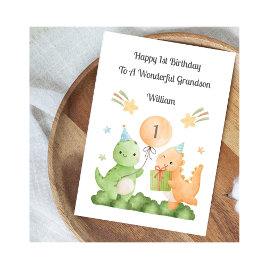 Boy First Birthday Balloon Dinosaurs Card Kaart