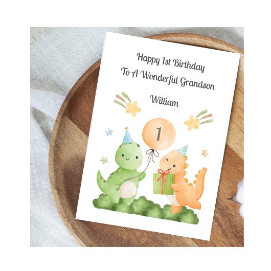 Boy First Birthday Balloon Dinosaurs Card Kaart
