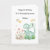 Boy First Birthday Blue Dinosaur Card Kaart (Voorkant)
