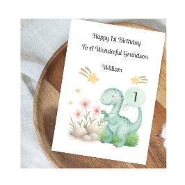 Boy First Birthday Blue Dinosaur Card Kaart