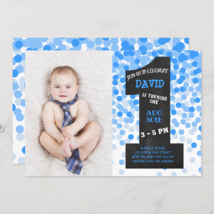 Boy First Birthday Chalkboard Confetti Foto Kaart