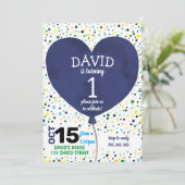 Boy First Birthday Navy hartballon Confetti Kaart (Staand voorkant)