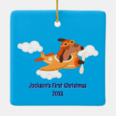 Boy First Christmas Dog Pilot Airplane Cloud Funny Keramisch Ornament (Achterkant)