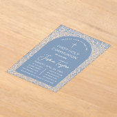 Boy First Communion Blue Arch Floral Pattern  Acryl Uitnodigingen (Laagn)